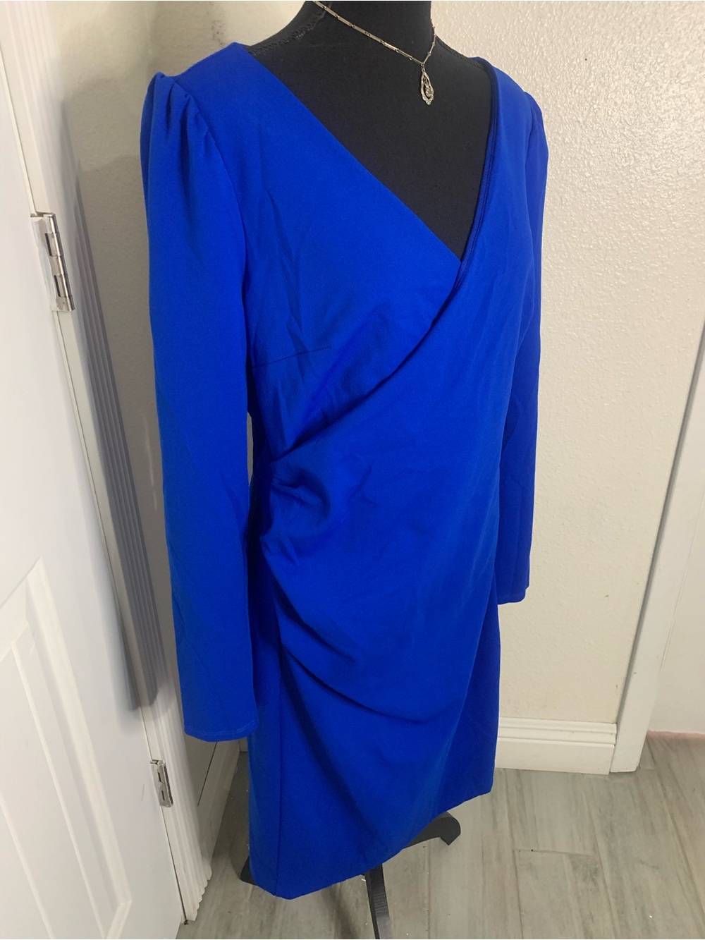 Slate & Willow Royal Blue Wrap-Front Long Sleeve Dress